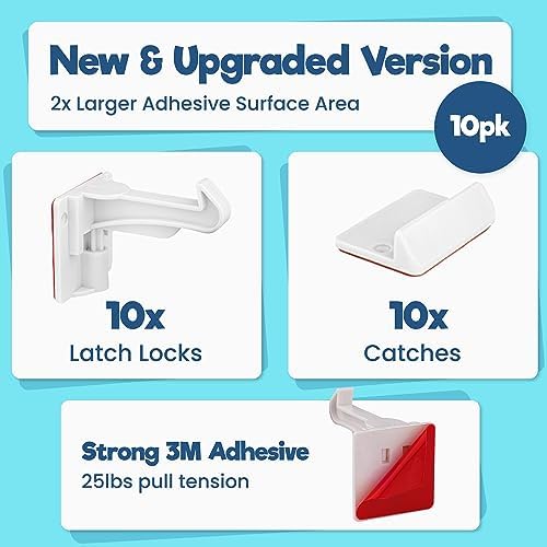 Upgraded Invisible Baby Proofing Cabinet Latch Locks (10 Pack) - No Drilling or Tools Required for Installation, Works with Most Cabinets and Drawers, Works with Countertop Overhangs, Highly Secure - Image 2