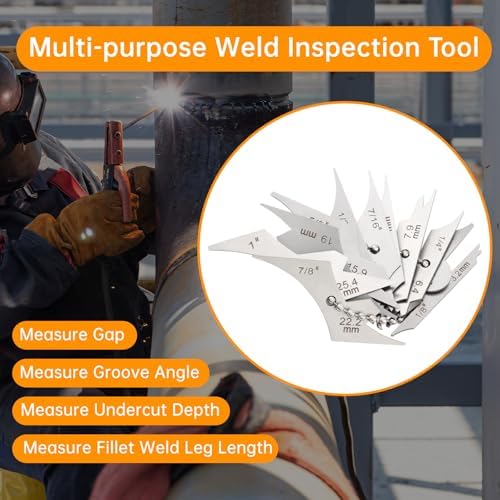 Welding Gage Inspection Mini Pocket Fillet Gauge Welding Radius Gage 11pcs Chain Set 1/8''-1''(3.2mm-25.4mm) Dual Scale Measure, Stainless Steel Weld Fillet Throat/Leg Length Inspection Tool - Image 5