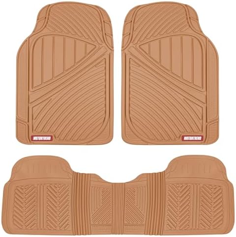 Motor Trend FlexTough Performance All Weather Rubber Car Floor Mats with Cargo Liner - Full Set Front & Rear Floor Mats for Cars Truck SUV, Automotive Floor Mats (Beige) - Image 2