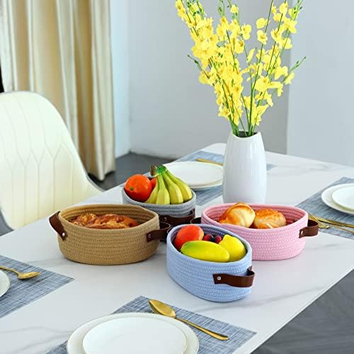 ABenkle Small Woven Basket, Mini Cotton Rope Storage Baskets, Tiny Easter Basket, Shelf Basket, Oval Decorative Toy Dog Cat Bin for Nursery, Empty Gift Basket, 9.4" x 5.9" x 3.9" XS - Image 4