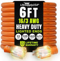 6ft Outdoor/Indoor Extension Cord 16/3 Gauge Heavy Duty 3 Prong SJTW, Waterproof by LifeSupplyUSA