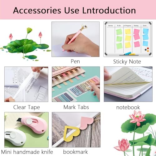 Office Supplies,Pink Desk Accessories,Desk Organizer,Stapler,Tape Dispenser,Folding Phone Stand,Scissors,Notebook,Staple Remover,Staples,Clear Tape,Sticky Notes,Clips,Cool Pen,Bookmark,Ect.22pcs - Image 4