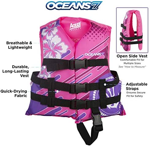 Aqua Oceans 7 Life Jacket for Kids - US Coast Guard Approved Life Vest for Infant, Child & Youth Boys and Girls, Open-Side PFD for Boating, Swimming & Water Sports - Image 3