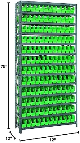 Quantum Storage Systems 1275-100GN Solid Heavy Duty 13 Shelves 144 Economy Green Bins 75" H x 36" W x 12" D - Image 2