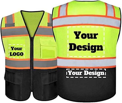 Safety Vest Customize Logo with 5 Pockets & Zipper Reflective High Visibility Vest Class 2 Outdoor Workwear by evershare
