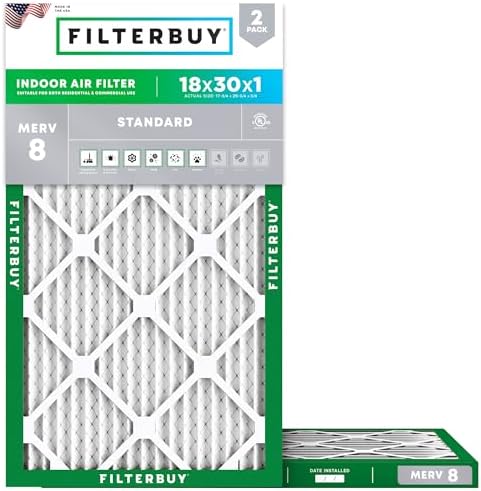 Filterbuy 18x30x1 Air Filter MERV 8 Dust & Allergy Defense (2-Pack) by Filterbuy