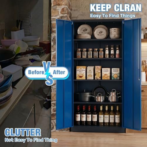 SUXXAN 71-Inch Metal Garage Storage Cabinet with Locking Doors,Black-Blue - Image 5
