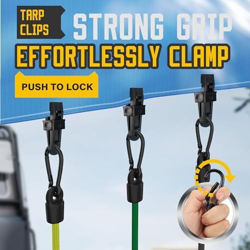 Bungee Cords with Hooks, Upgrade 30pcs Assortment Heavy Duty Outdoor with 24'' 32'' 48'' Adjustable Bungee Cords, 10'' J Hooks Cord, 6" Canopy Tarp Ball Ties and Tarp Clips Drawstring Organizer Bag - Image 4