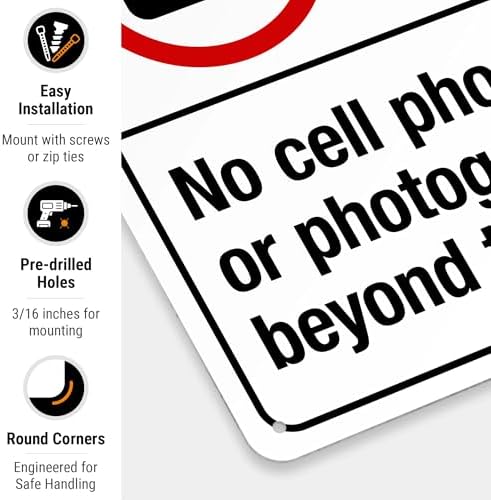No Cell Phones Or Photography Beyond This Point Sign, ANSI Notice Sign, - Image 2