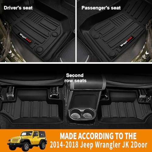Custom for 2007-2018 Jeep Wrangler JK 2 Door Floor Mats & Trunk Cargo Liner & Backrest Mat TPE All Weather Car Liners Accessories (for 2007-2018 Jeep Wrangler JK 2 Door Full Set) - Image 2