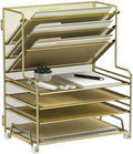MINDEPOT 4-Tier Paper Organizer + 3-Pocket File Holder + Drawer + Pen Holders, Desktop File Organizers Paper Tray for Office Supplies School Classroom Organization (Gold, no Drawer & Pen Holder) by MINDEPOT