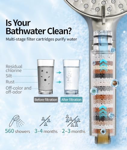 SR SUN RISE Filtered Shower Head with Handheld High Pressure 9 Spray Mode Showerhead Detachable Shower Head Water Softener Filters Beads for Hard Water Remove Chlorine 1 Filter Light Champagne - Image 3