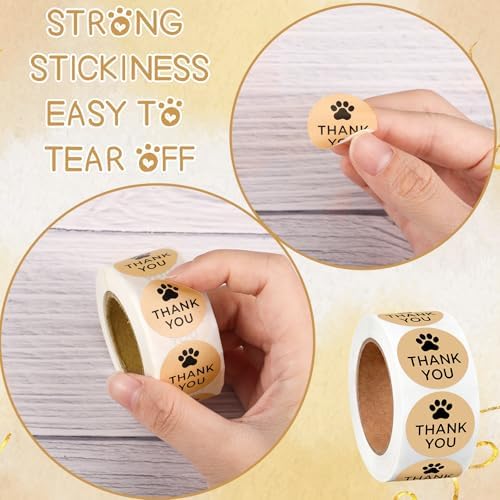 500 Pcs Thank You Dog Stickers Dog Paw Print Thank You Stickers for Shipping Mailers, Bags, Boxes, Tags, Greeting Cards, Present for Sealing and Decoration(Brown) - Image 3