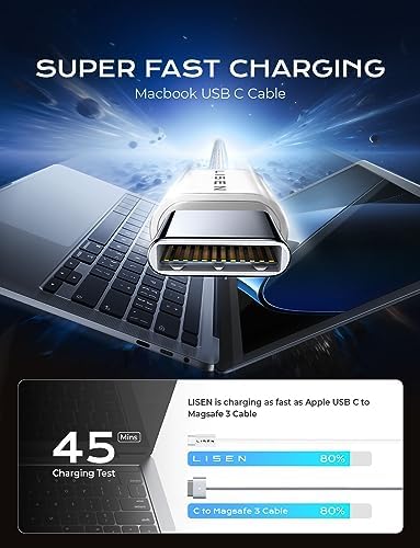 LISEN 240W USB C to USB C Cable Fast Charging Computer Security Cables Type C Charger Fast Charging Cord Type C Cable for iPhone 17 16 iPad MacBook Pro Air Samsung S25,10ft+10ft/2 Pack/White - Image 2
