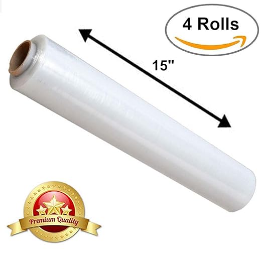APQ 4 Rolls of Blown Hand Stretch Film 15" x 1500'. Clear Hand Stretch Wrap - Image 3