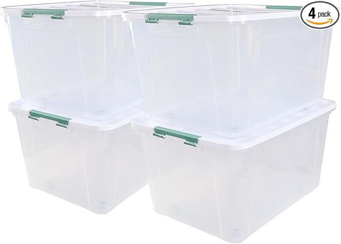 4-Pack Large Clear Plastic Storage Organizer Bins w/Lids, 85 Quart, and Office by Afromy