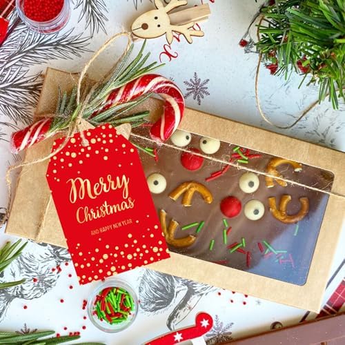 joycraft 50Pcs Christmas Tags with String, Red Merry Christmas Gift Tags - Image 4