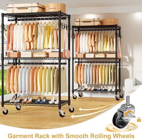 ULIFHOME P1 Rolling Clothes Rack, Portable Wardrobe Closet Holds 500lbs - Image 5