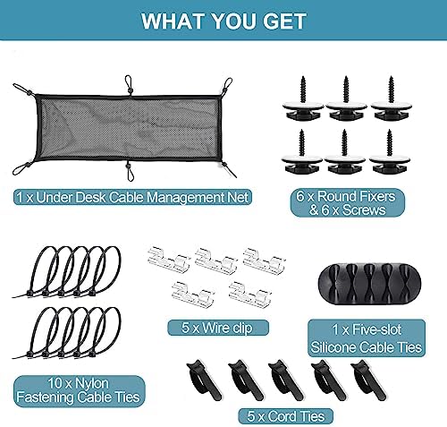 Cable Management Mesh Under Desk Kit, Privacy Net, 36PCS Table Flexible Wire Organizer, Extra Large Capacity Kit Desk, 27 x 10 Inches - Image 5