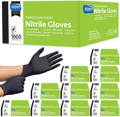 Inspire Black Nitrile Gloves | THE ORIGINAL Quality Black Gloves Disposable Latex Free | 4.5 Medical examination by Inspire