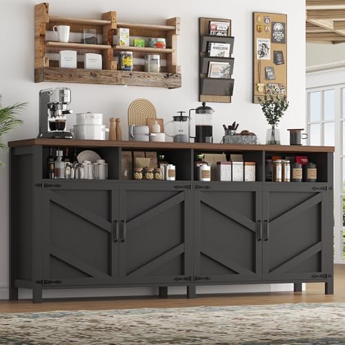 knoworld Buffet Sideboard with Storage Farmhouse, Large Kitchen Storage Cabinet Wood Coffee Bar Cabinet Buffet for Kitchen, Living Room, 63in, Black by KNOWORLD
