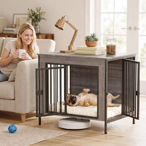 EasyCom 28.15" Dog Crate Furniture for 1 or 2 Dogs, Brown - Image 7