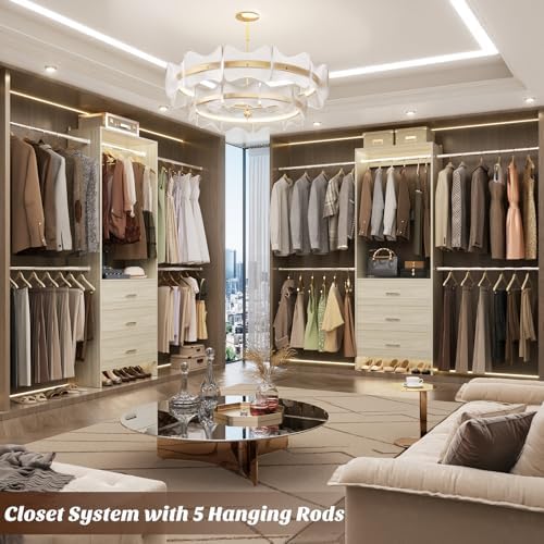 Aheaplus Closet System, 4.2-9Ft Closet Organizer with with 4 Rods, White Oak - Image 3