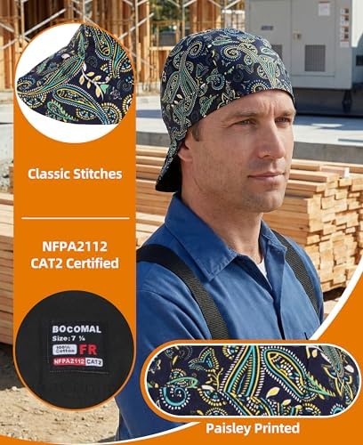 BOCOMAL FR Welding Cap Paisley Printed CAT2 Midweight 6 Pannel Welder Caps - Image 3