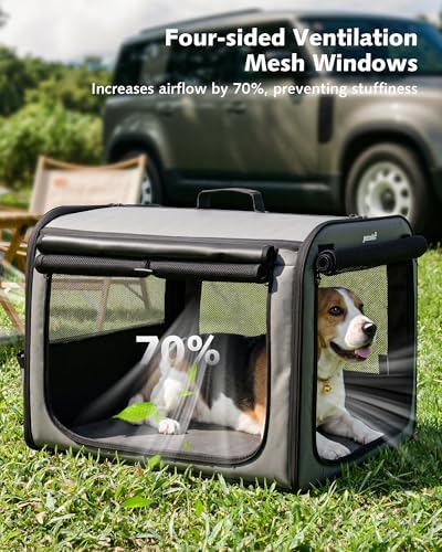 Dog Car Carrier Light Weight 27×20.5×20.5in, Foldable Dog Carrier, Gray - Image 6