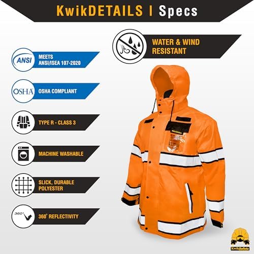 KwikSafety - Charlotte, NC - TORRENT Rain Jacket & Trench Coat ANSI OSHA Class 3 High Visibility Jacket Hi Vis Rain Gear - Image 6