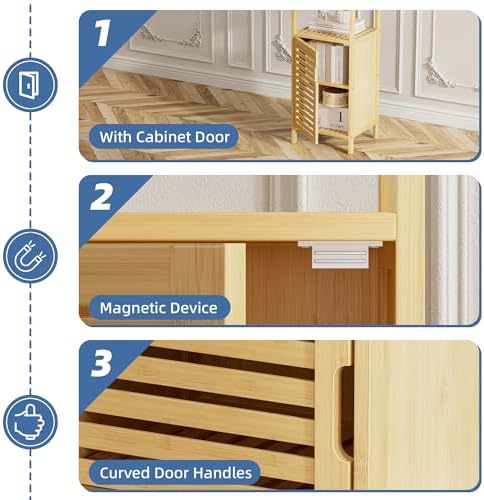 HITNET Bathroom Cabinet Freestanding, Small Bamboo Floor Cabinet, 4 Tier Single Door Sofa Side Table Storage Organizer, Space Saving Kitchen Cupboard, Natural - Image 6