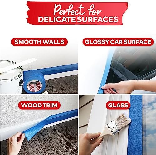 XFasten Blue Painter's Tape, 2 Inch x 60 Yards (12-Pack) Blue Painters Masking Tape Bulk - Sharp Edge Line Technology, Produces Sharp Lines | Residue-Free and Artisan Grade Wall Trim Tape - Image 6