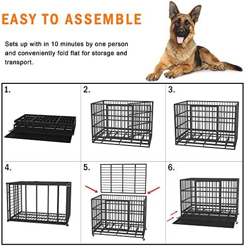 BOLDBONE 48 inch Heavy Duty Indestructible and Escape-Proof Dog Crate Cage Kennel for Large Dogs, High Anxiety Dog Crate with Removable Wire Trays and Wheels, Extra Large XL XXL, Black - Image 5