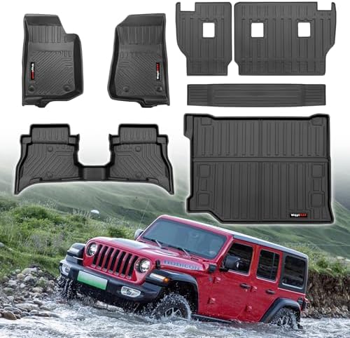 for 2021-2025 2026 Jeep Wrangler JL 4XE Floor Mats Cargo Liner and Backrest Mat All Weather TPE Rubber Protection Mat Accessories (Only for Jeep Wrangler JL 4XE Full Set) by Wqyimat