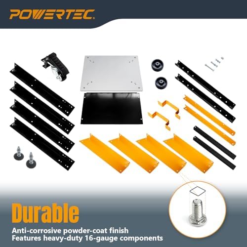 POWERTEC Tool Stand with Wheels, Casters & Melamine MDF Table Top, Power Tool Stand for Miter Saw, Drill Press, Belt Sander, Bench Grinder, Band Saw, Scroll Saw, Planer, Orange (UT1008) - Image 4