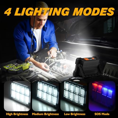 120W Solar Rechargeable 144 LED Work Light, 10000LM Flood Light - Image 5