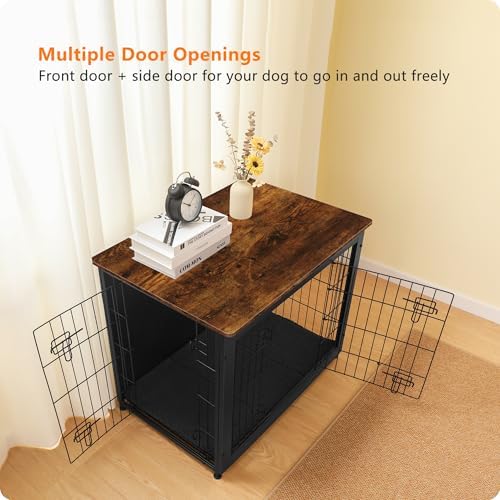 DWANTON 32.5" Dog Crate Furniture with Cushion, Wooden Kennel Table Indoor - Image 2