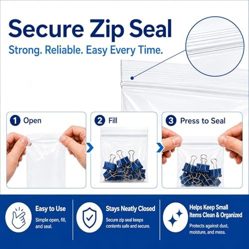 200 Pack Small Plastic Bags For Jewelry, Mini Baggies 4 Assorted Sizes. 2x3 3x3 3x5 4x6 Inch 2 Mil Thick Poly Zipper Lock Bags Clear for Jewelry, Bead, Crafts, Small Parts Storage - Image 3