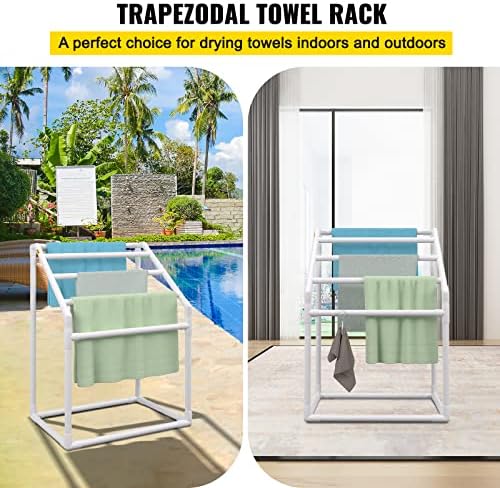 VEVOR Pool Towel Rack, 5 Bar, White, Freestanding Outdoor PVC Trapedozal Poolside Storage Organizer, Include 8 Towel Clips, Mesh Bag, Hook, Also Stores Floats and Paddles, for Beach, Swimming Pool - Image 2