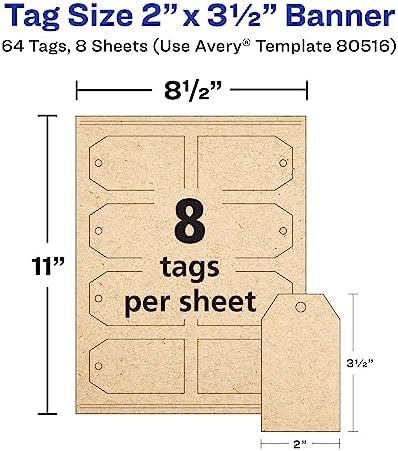 Avery Kraft Brown Banner Tags, Sure Feed Technology, 2" x 3.5", Laser/Inkjet Printable, 64 Total, Strings Included, Also Great for Gifts and Favors (80516) - Image 5
