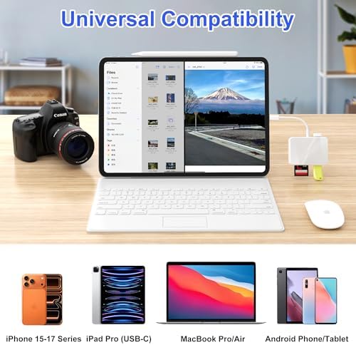 SD Card Reader, 5 in 1 USB-C & USB Card Adapter with SD/MicroSD/MS and Dual USB-A Ports Memory Card Reader for iPhone 17/16/15 Pro Max iPad MacBook Pro/Air M4/M3 Android Phone/Tablet PC (White) - Image 6
