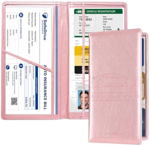 Car Registration and Insurance Card Holder, PU Leather, Pink by Unknown