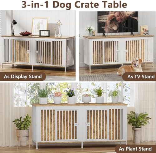 EasyCom 78.74" Dog Crate Furniture for 1 or 2 Dogs, 35-60 Pounds, White - Image 4