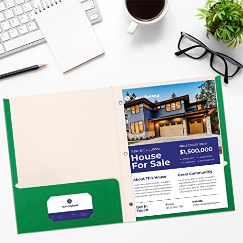 Better Office Products Green Paper 2 Pocket Folders with Prongs, 50 Pack, Matte Texture, Letter Size Paper Folders, 50 Pack, with 3 Metal Prong Fastener Clips, Green - Image 5