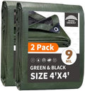 RAINDEWAY Small Tarps 4x4 Feet(2 Pack),9Mil Green/Black Tarp Waterproof by RAINDEWAY