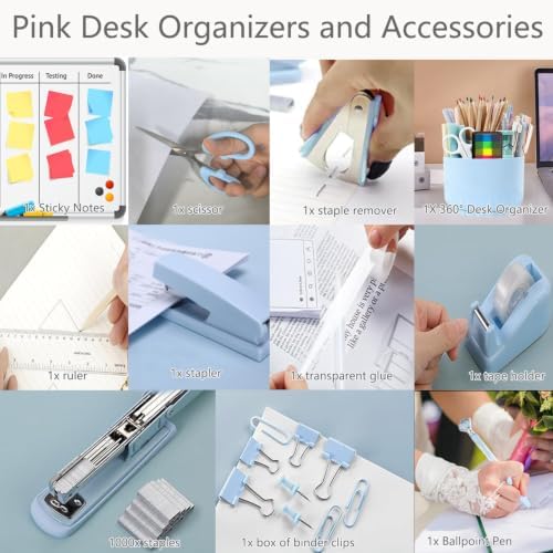 Office Supplies,School Supplies,Blue Desk Accessories,Desk Organizer,Scissors,Stapler,Tape Dispenser,Binder Clips,Staples,Staple Remover,Sticky Notes,Clear Tape,Pen,Ruler,Best Gift,11pcs - Image 5