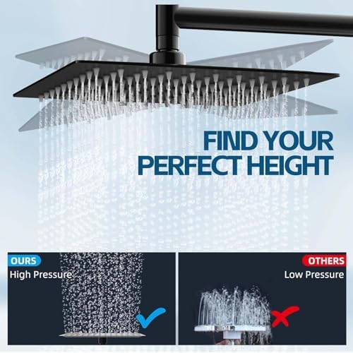 Shower Head,10 Inch High Pressure Rain Shower Head with Handheld Spray Combo, Adjustable Dual Rainfall Shower Head - Showerhead Comb Set with Extension Arm - 60 Inch Long Shower Hose(Black) - Image 2