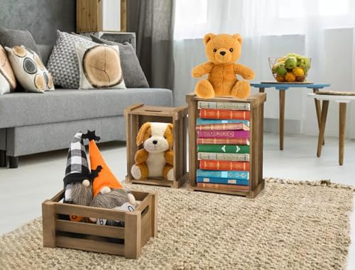 Lawei Set of 3 Wood Nesting Storage Crates with Handle, Rustic Farmhouse Decorative Wooden Crates Distressed Crates Storage Container for Display, Large Vintage Wood Decor Crates Wooden Baskets - Image 6