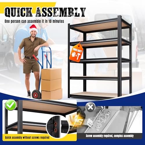 4-Pack Garage Shelving Unit,Heavy Duty Metal Storage Shelves, 71" H x 46" W x 18" D Total Capacity, 5 Tier Adjustable Boltless Steel Rack, Freestanding Organizer for Warehouse, Pantry, Shop, Black - Image 6