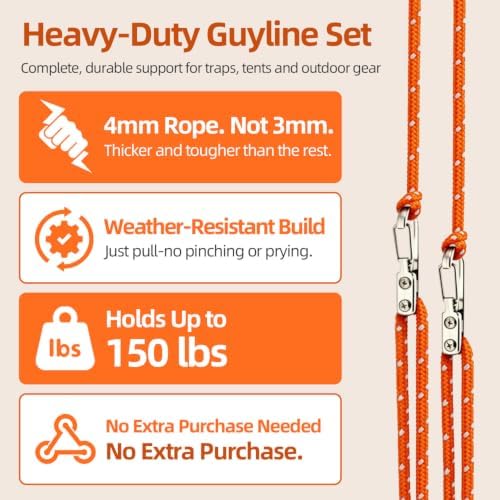 6 Pack Rope Tensioner Set with Alloy Buckles and Storage Bag, Tie Down Ropes for Tent, Tarp, Hammock, Clothesline, Package & Outdoor Use - Image 3
